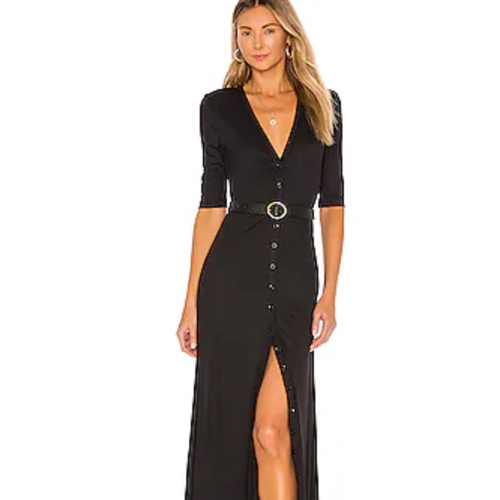 L'Academie Black Button-Down Maxi Dress